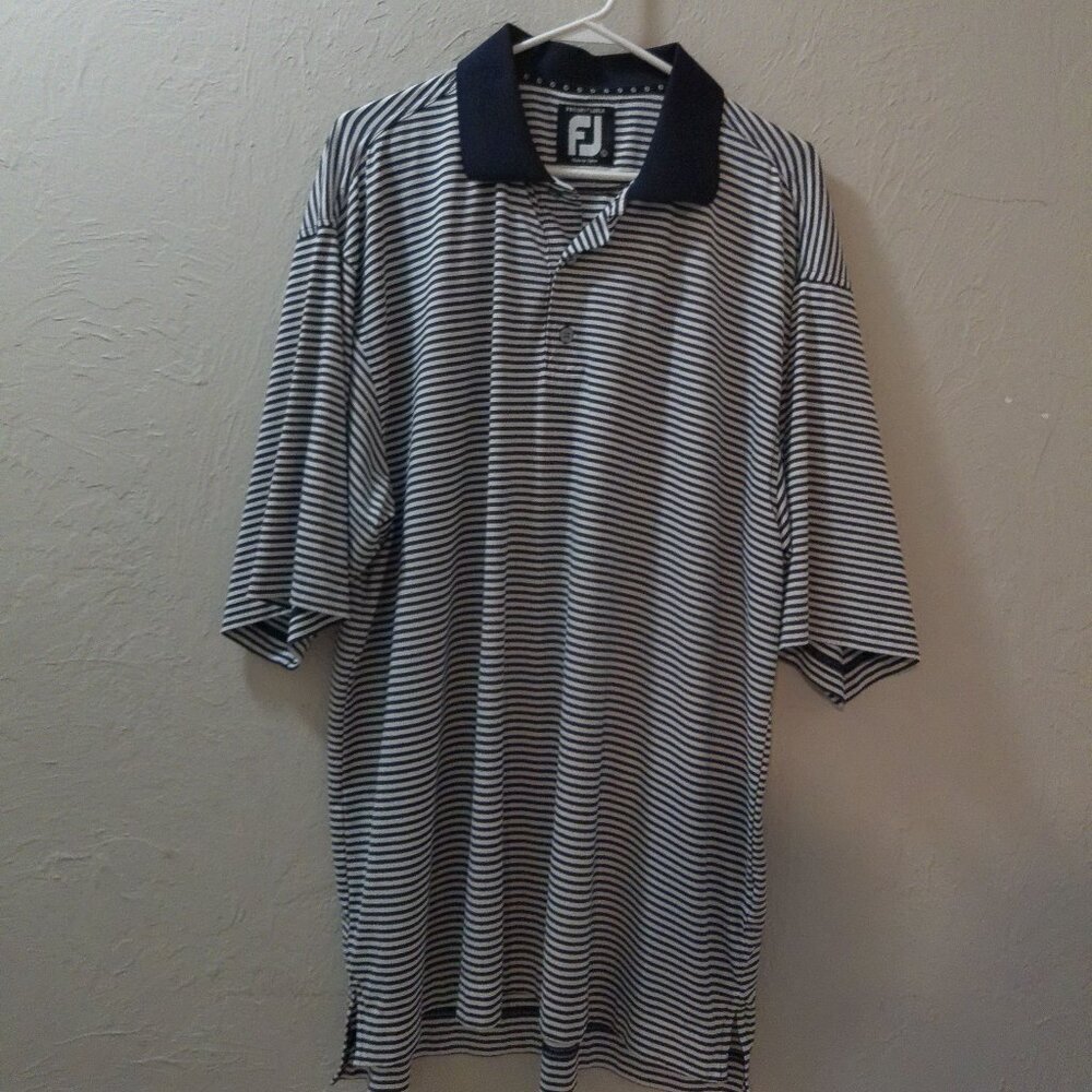 FootJoy FJ ProDry Lisle Golf Polo Shirt Men’s Large Navy White Stripe Perform